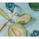 Frische Melone zum Frühstück . Een project van Kleurentheorie,  Beeldende kunst, Schilderen met gouache y Schilderij van Gaby Mohr - 03.10.2025