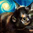 Black cat and spiral portrait drawing. Ilustração tradicional, Ilustração com tinta, Ilustração editorial, Pintura em aquarela, e Desenho realista projeto de Mentiradeloro Esther Cuesta - 08.10.2025
