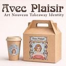 Avec Plaisir – Art Nouveau Takeaway Identity . Desain Grafis, Pengemasan, Ilustrasi Vektor, Dan Arahan Seni proyek oleh Judith M - 03.31.2026