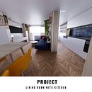 Living room with kitchen . Un progetto di 3D, Interior design, Modellazione 3D e Progettazione 3D di Kristýna Hrášková - 08.07.2026