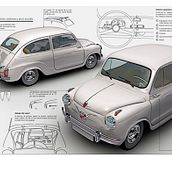 SEAT 600. Ilustração tradicional, e 3D projeto de Francisco Castracane - 26.10.2010