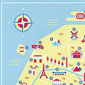 Mapa de Paris. Ilustração tradicional projeto de Noémie Durand - 01.07.2014