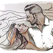 Daniel y Desirée bachata. Fine Arts, and Traditional illustration project by Tatiana García - 09.22.2014