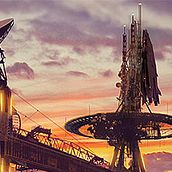 Concepto artístico de una panorámica de puerto espacio.. Un proyecto de Diseño de juegos e Ilustración tradicional de Daniel Hernández Martín - 08.10.2014