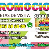 Buscamos distribuidores. 1.000 tarjetas doble cara a todo color. Plastificadas en brillo. Precio cliente 25€. Infórmate.. Un proyecto de Diseño, Diseño de la información, Diseño de producto, Diseño gráfico, Gestión del diseño, Ilustración tradicional, Marketing y Publicidad de Frank J. García Garcia - 04.03.2015