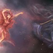 Eos y Selene. Character Design, and Traditional illustration project by Andrea Arbeteta - 08.30.2015
