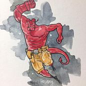 Hellboy by pepepue. Comic, Character Design, Traditional illustration, and Painting project by Pep Puertas Vidal - 05.23.2016
