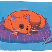 Gatito durmiendo (ilustración gouache). Traditional illustration, and Painting project by Enric Lleyda - 05.28.2016