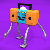 Mi propio rig modelado y animado en 3D: "DiskBot", la pequeña grabadora que lleva la onda en sus circuitos.. Un proyecto de 3D y Animación de Zahid Cruz - 30.05.2016