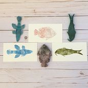 Colección de peces. Mi primer contacto con la gubia.. Screen Printing project by vivicorel - 03.09.2017