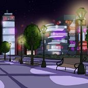 Purple City - Art concept. Un projet de Animation, Direction artistique, Design  et Illustration traditionnelle de Lore Muñoz Villanueva - 16.10.2017