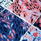 Papeles peces y mas cosas marinas. Pattern Design, Graphic Design, Traditional illustration, Vector Illustration, and Paper Craft project by Débora Baselga - 09.27.2017