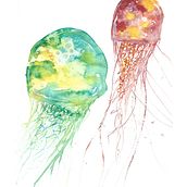 Medusas me encanto experimentar con la tecnica de acuarela, tinta china y otros materiales !!. Un proyecto de Pintura de Virginia Saravia - 14.02.2018