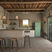 COCINA CASA-CAMPO. 3D, Interior Architecture & Interior Design project by Soledad Durán - 02.20.2018