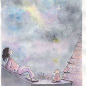 "Mirando estrellas" . con la tecnica de aquarela y tinta china.. Traditional illustration project by Annaick Vauclin - 05.20.2018
