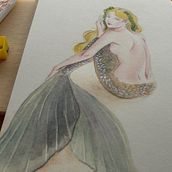 Sirena en acuarela para MerMay 2018. Fine Arts, Drawing, Pencil Drawing, Traditional illustration, and Painting project by Vianys Morales Gomez - 05.31.2018