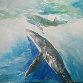 Serie naturaleza  Ballena madre y cría. Een project van Traditionele illustratie van CLAUDIA IZA - 02.07.2018