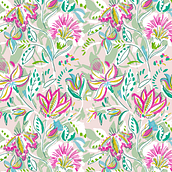 Pattern Design - Diseño floral de estampado para superficies. Fashion Design, Pattern Design, and Printing project by María Isolina García - 07.14.2018
