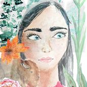 La Chica y el bisonte. Fine Arts, Portrait Drawing, and Watercolor Painting project by Haydee Villarreal - 08.30.2018