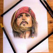 Johnny Deep con lápices de colores. Traditional illustration, and Fine Arts project by Adriana Zenteno Brañez - 09.05.2018