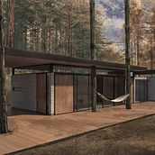 Vivienda en el bosque. Matte Paiting + 3D. 3D, Architecture, Photograph, Digital Illustration, Photograph, Post-production, and Photo Retouching project by Manuel Ronderos - 09.25.2018