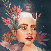 Entre flores, pájaros y monos!. Collage, Portrait Drawing, Painting, Traditional illustration, Digital Illustration, and Watercolor Painting project by Mariana - 10.22.2018