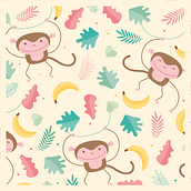 Patrón 1 - Changos y Bananas - Tropical. Un projet de Création de motifs, Illustration traditionnelle, Illustration numérique et Illustration vectorielle de Michelle Flores - 07.08.2018