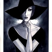 Dama con sombrero en tinta china. Traditional illustration project by Melissa Jamin Beyer - 12.06.2018