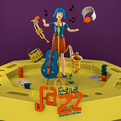 Festival de Jazz - Mi Proyecto: Ilustración 3D con Cinema 4D. Un progetto di 3D e Character design 3D di Carlos Daniel Velez - 30.12.2018