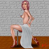 Nude Girl on red chair. Artistic Drawing, Realistic Drawing, Traditional illustration, and Digital Illustration project by Alex Celi - 01.23.2019