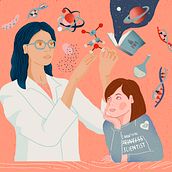 Día internacional de la mujer y la niña en la ciencia 11F. Concept Art, Creativit, Design, Poster Design, and Traditional illustration project by Rebeca Zarza - 02.11.2019