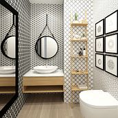 Bathroom black&white. Un progetto di Design, 3D, Direzione artistica, Consulenza creativa, Interior design e Architettura d'interni di Maria Gonzalez - 25.06.2019