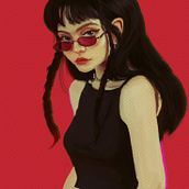 Red Glasses  Girl . Un projet de Dessin de portrait, Illustration traditionnelle et Illustration numérique de Rafa Flores Art - 05.03.2019