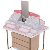Render de display cosmético en tienda departamental . Un proyecto de Diseño, creación de muebles					, Diseño industrial y 3D de Estela López Castro - 06.04.2019