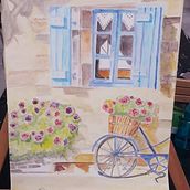 Playa, flores y bici - Mi primer trabajo en acuarela.. Watercolor Painting project by Ruth Medina Barrientos - 04.15.2019