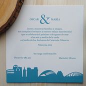 Invitación Boda - Skyline (Valencia). Un progetto di Design, Graphic design, Eventi, Illustrazione tradizionale e Illustrazione digitale di Mònica Prieto Turró - 01.01.2018