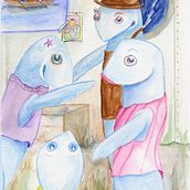 La lubina Josefina piragüista en el Descenso del Sella. Un proyecto de Ilustración infantil, Bellas Artes e Ilustración tradicional de Diana Sobrado - 10.05.2017