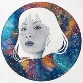 Cosmic Girl. Desenho, Desenho a lápis, Desenho artístico, Desenho de retrato, Ilustração tradicional, e Pintura em aquarela projeto de Andrea Bäbler - 24.06.2019