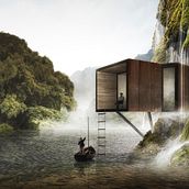 Waterfall House. Un progetto di Architettura digitale, Disegno artistico, Postproduzione fotografica e Ritocco fotografico di Alfredo Bertuzzi - 16.07.2019
