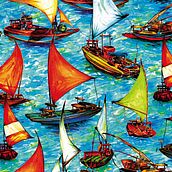 Estampa Jangadas - Canga Bali Blue. Een project van  Ontwerp, Kostuumontwerp, Traditionele illustratie, Patroonontwerp y Zeefdruk van Bruno Dellani - 30.05.2012