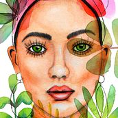 Mi Proyecto del curso: Retrato ilustrado en acuarela. Collage, Drawing, Artistic Drawing, Portrait Drawing, Graphic Design, Watercolor Painting, and Photo Retouching project by Vero DS - 08.19.2019