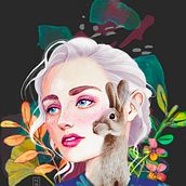 Chica y Conejo. Traditional illustration, and Digital Illustration project by Denisse Moyano - 09.19.2019