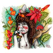 Itinkami: Representación infantil de un espíritu de la etnia Machiguenga (selva sur peruana) quien es creadora de vida. La acompañan especies amazónicas en peligro.. Un proyecto de Dibujo, Dibujo a lápiz, Dibujo artístico, Dibujo de Retrato, Dibujo realista, Diseño de personajes y Pintura a la acuarela de Adrian Torres Paucar - 03.11.2019