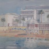 El Balneario de la Palma y el Bar La Caleta. Playa de La Caleta, Cádiz. Un progetto di Pittura di Myriam Wagner Martínez - 17.11.2019