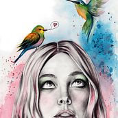 Pájaros en la cabeza - Lápiz y acuarela.  project by sruizg83 - 12.14.2017