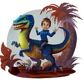 Niño y Dino. Ilustração tradicional e Ilustração digital projeto de Victor García Cenescail - 17.12.2019