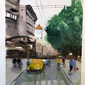 Mi Proyecto del curso: Paisajes urbanos en acuarela, día de lluvia. Een project van Aquarelschilderen van Esther Roman - 13.01.2020