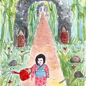 no caminho dos bambus: Ilustração em aquarela com influência japonesa. Traditional illustration project by Mari Ning - 01.25.2020