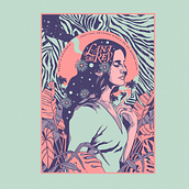 LANA DEL REY - GIG POSTER. Poster Design, and Traditional illustration project by Juan Caicedo - 02.03.2018