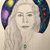 Mi_cabeza-Mi_Universo. Pencil Drawing, Portrait Drawing, Realistic Drawing, and Watercolor Painting project by Gabriela Gómez - 02.18.2020